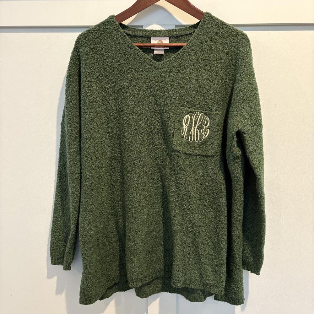 Marleylilly Sweater Womens Large Boucle Pullover Monogram Patch Pocket Cozy